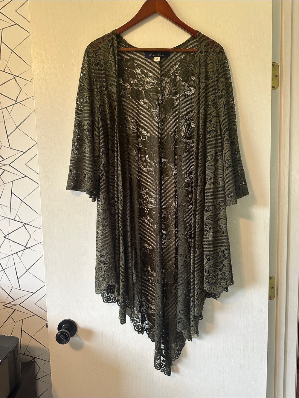 Blue Rain Olive Lace Open-Front Draped Jacket